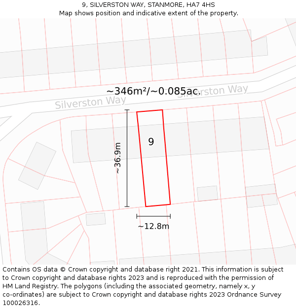 9, SILVERSTON WAY, STANMORE, HA7 4HS: Plot and title map
