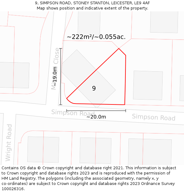 9, SIMPSON ROAD, STONEY STANTON, LEICESTER, LE9 4AF: Plot and title map