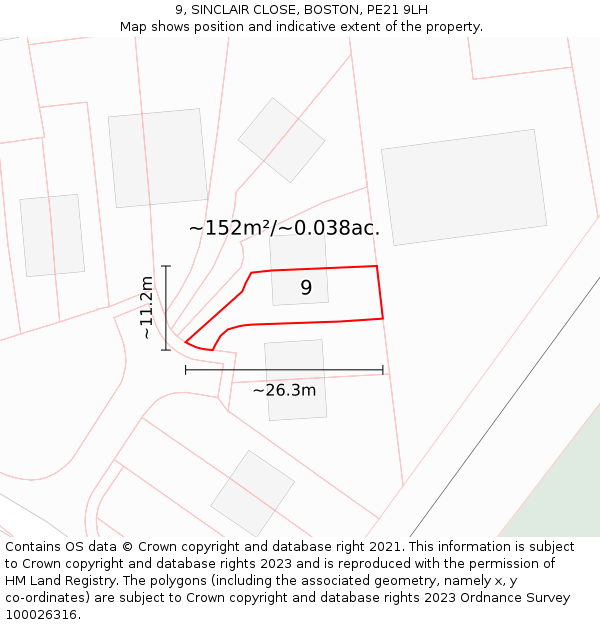 9, SINCLAIR CLOSE, BOSTON, PE21 9LH: Plot and title map