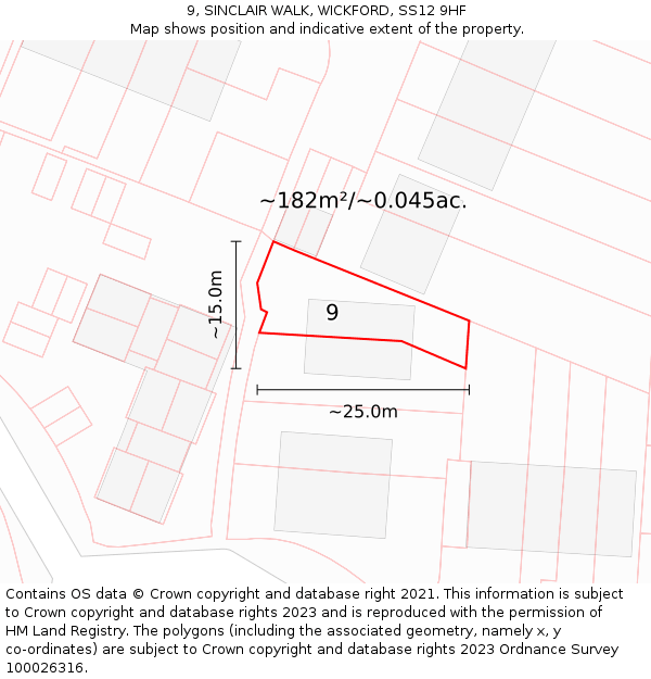 9, SINCLAIR WALK, WICKFORD, SS12 9HF: Plot and title map