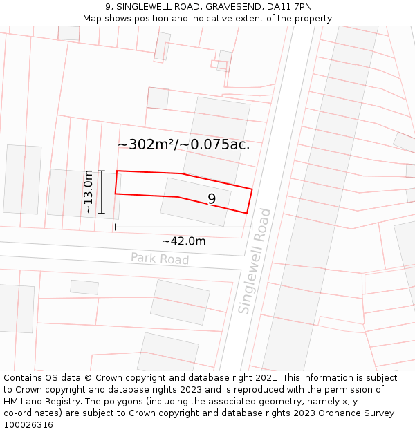 9, SINGLEWELL ROAD, GRAVESEND, DA11 7PN: Plot and title map