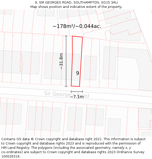 9, SIR GEORGES ROAD, SOUTHAMPTON, SO15 3AU: Plot and title map