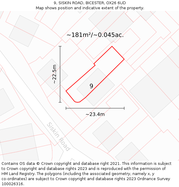 9, SISKIN ROAD, BICESTER, OX26 6UD: Plot and title map