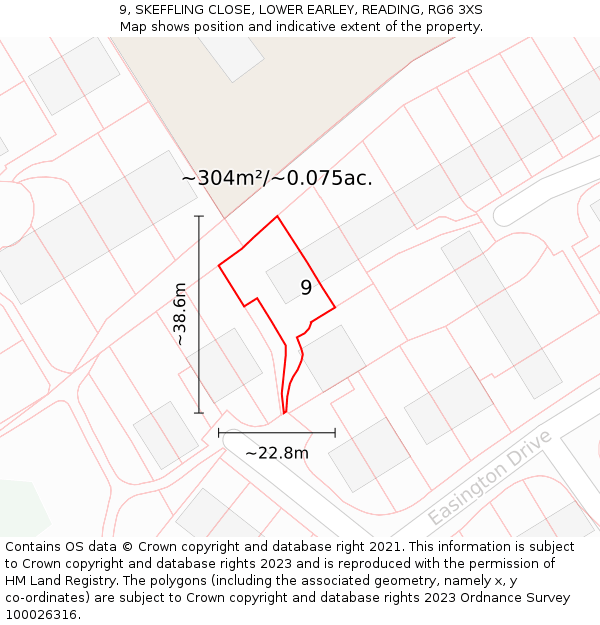 9, SKEFFLING CLOSE, LOWER EARLEY, READING, RG6 3XS: Plot and title map