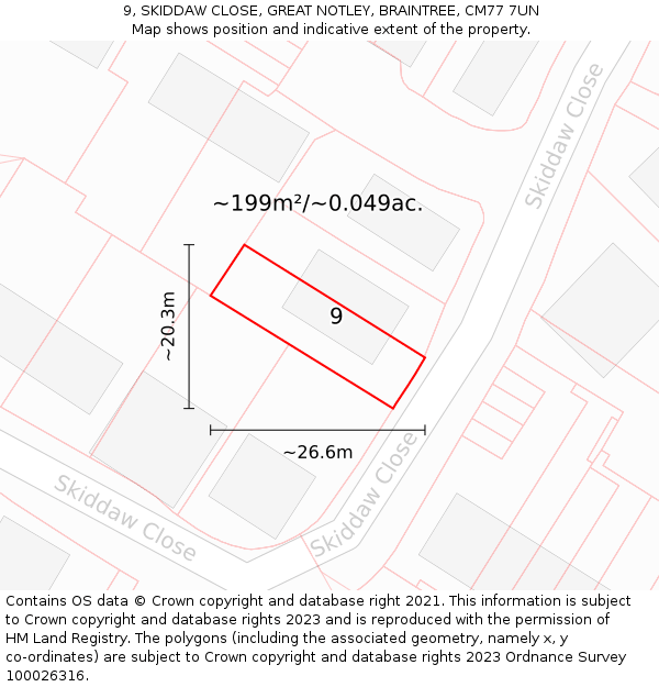 9, SKIDDAW CLOSE, GREAT NOTLEY, BRAINTREE, CM77 7UN: Plot and title map