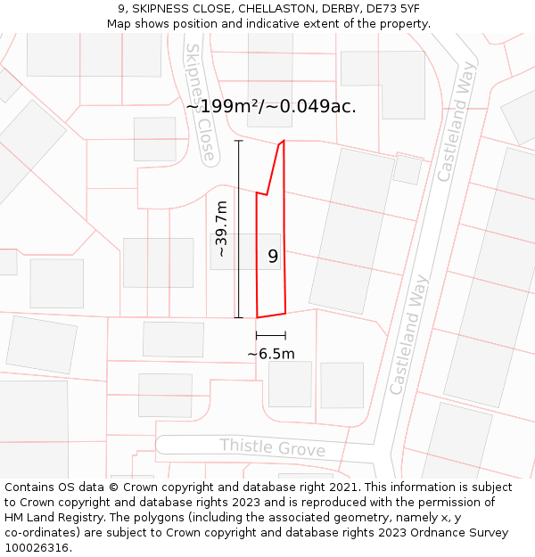 9, SKIPNESS CLOSE, CHELLASTON, DERBY, DE73 5YF: Plot and title map
