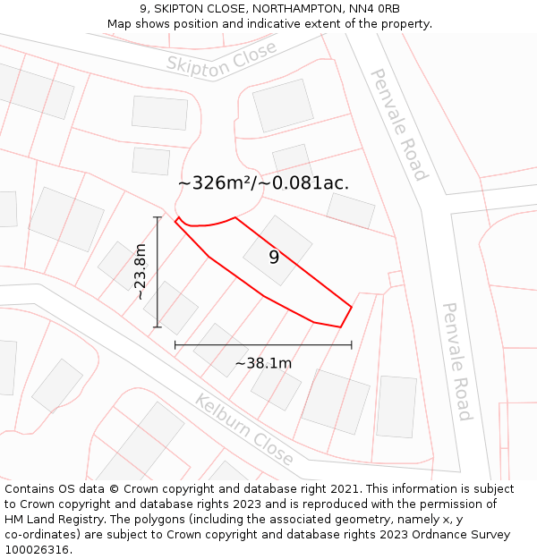 9, SKIPTON CLOSE, NORTHAMPTON, NN4 0RB: Plot and title map