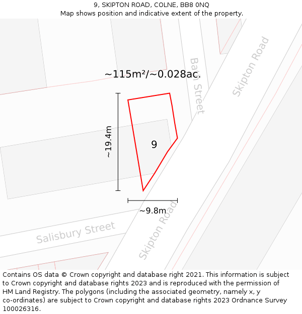 9, SKIPTON ROAD, COLNE, BB8 0NQ: Plot and title map