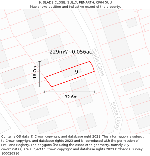 9, SLADE CLOSE, SULLY, PENARTH, CF64 5UU: Plot and title map
