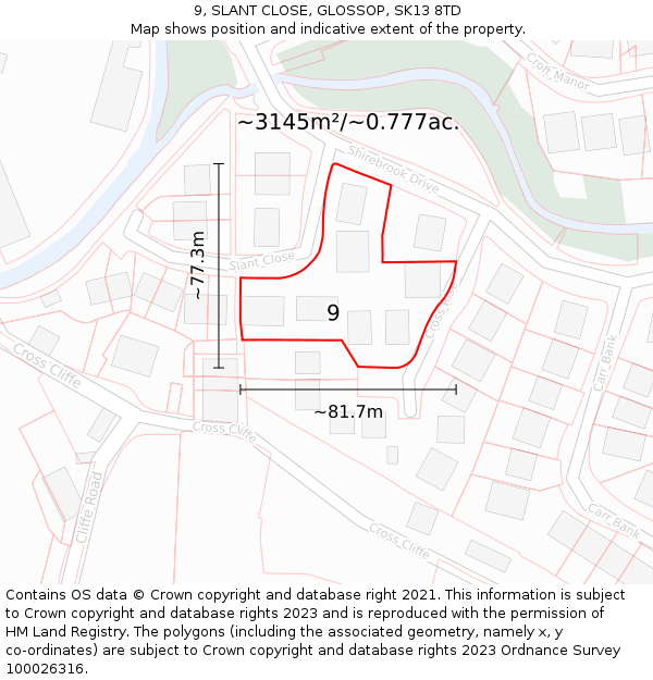 9, SLANT CLOSE, GLOSSOP, SK13 8TD: Plot and title map