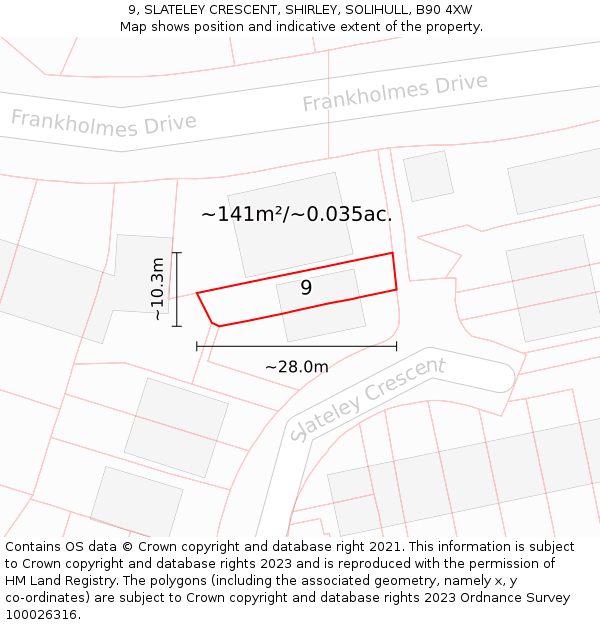 9, SLATELEY CRESCENT, SHIRLEY, SOLIHULL, B90 4XW: Plot and title map