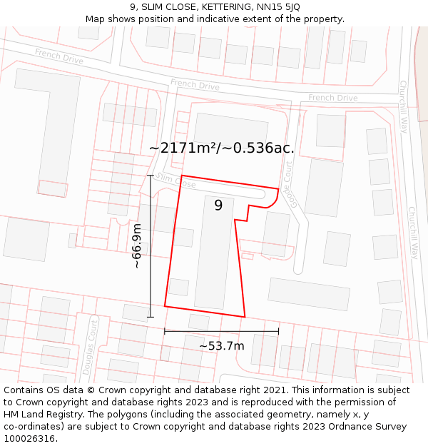 9, SLIM CLOSE, KETTERING, NN15 5JQ: Plot and title map