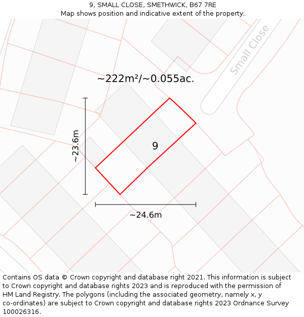 9, SMALL CLOSE, SMETHWICK, B67 7RE: Plot and title map