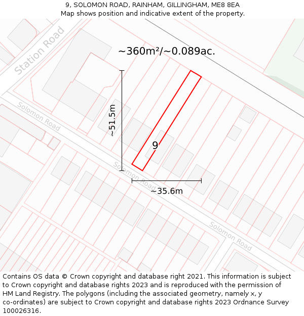9, SOLOMON ROAD, RAINHAM, GILLINGHAM, ME8 8EA: Plot and title map