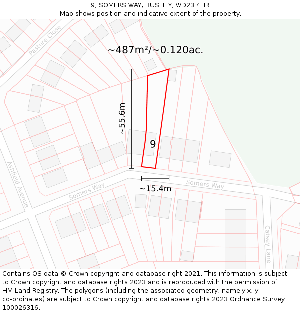 9, SOMERS WAY, BUSHEY, WD23 4HR: Plot and title map