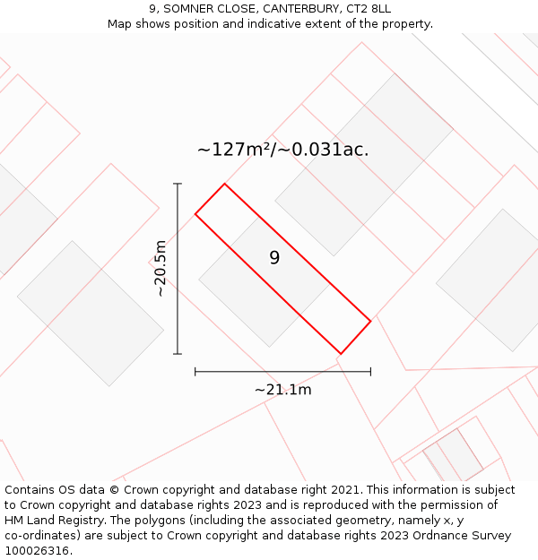 9, SOMNER CLOSE, CANTERBURY, CT2 8LL: Plot and title map