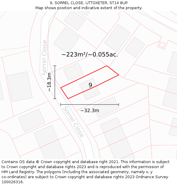 9, SORREL CLOSE, UTTOXETER, ST14 8UP: Plot and title map