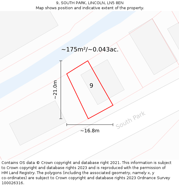 9, SOUTH PARK, LINCOLN, LN5 8EN: Plot and title map