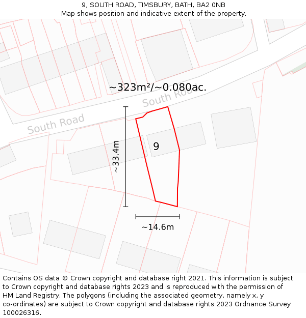 9, SOUTH ROAD, TIMSBURY, BATH, BA2 0NB: Plot and title map