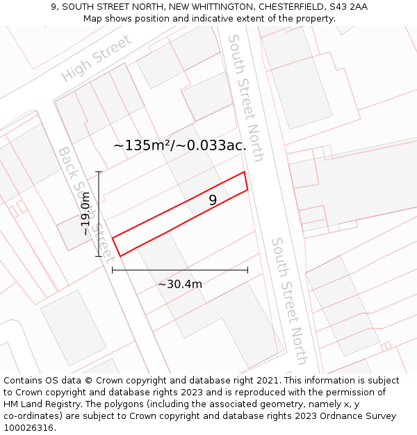 9, SOUTH STREET NORTH, NEW WHITTINGTON, CHESTERFIELD, S43 2AA: Plot and title map