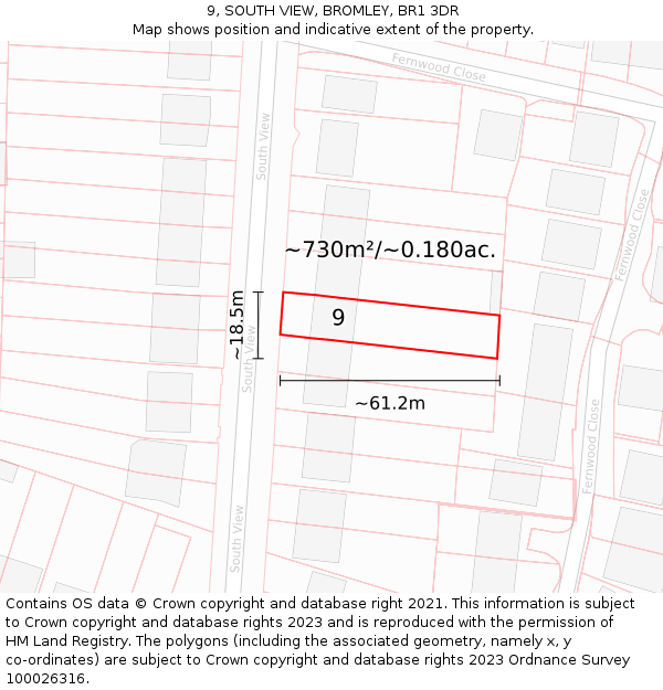 9, SOUTH VIEW, BROMLEY, BR1 3DR: Plot and title map