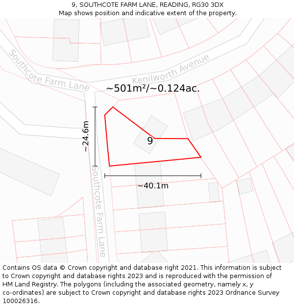 9, SOUTHCOTE FARM LANE, READING, RG30 3DX: Plot and title map