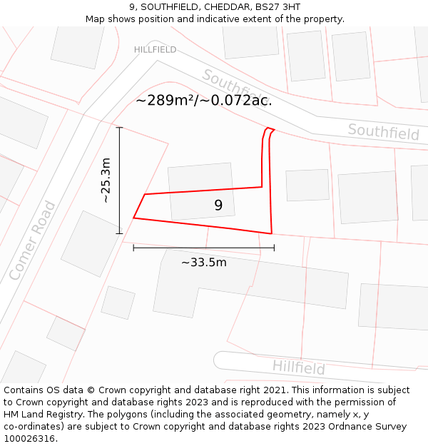 9, SOUTHFIELD, CHEDDAR, BS27 3HT: Plot and title map