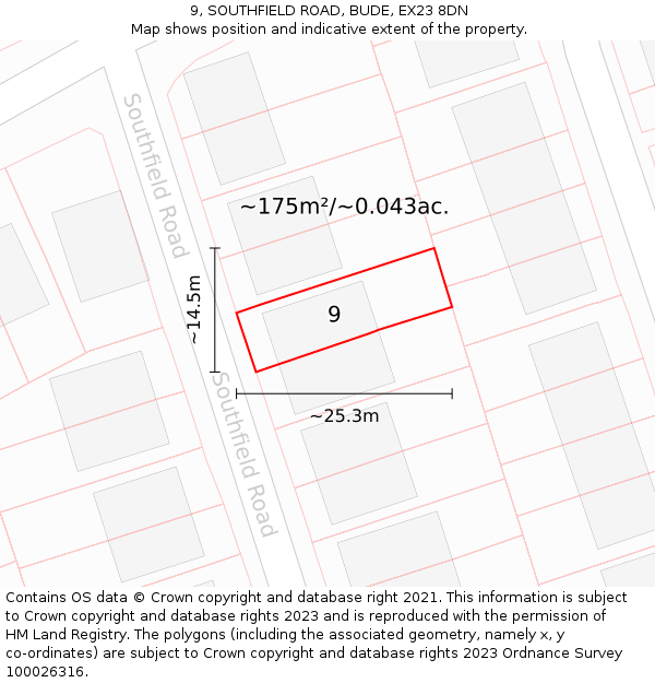 9, SOUTHFIELD ROAD, BUDE, EX23 8DN: Plot and title map