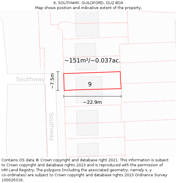 9, SOUTHWAY, GUILDFORD, GU2 8DA: Plot and title map