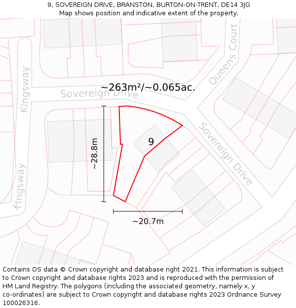 9, SOVEREIGN DRIVE, BRANSTON, BURTON-ON-TRENT, DE14 3JG: Plot and title map
