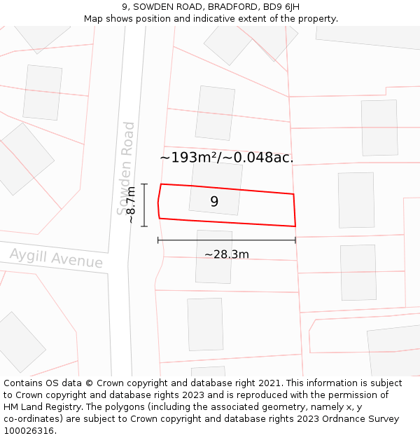 9, SOWDEN ROAD, BRADFORD, BD9 6JH: Plot and title map