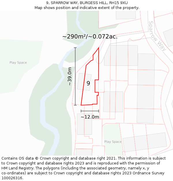 9, SPARROW WAY, BURGESS HILL, RH15 9XU: Plot and title map