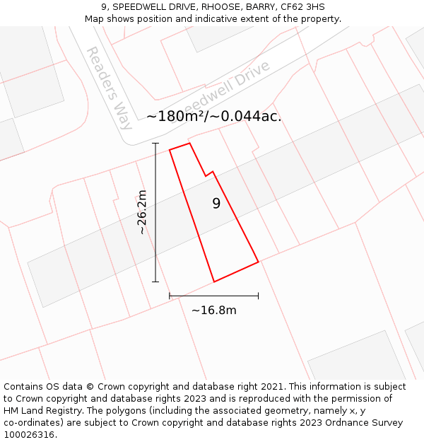 9, SPEEDWELL DRIVE, RHOOSE, BARRY, CF62 3HS: Plot and title map