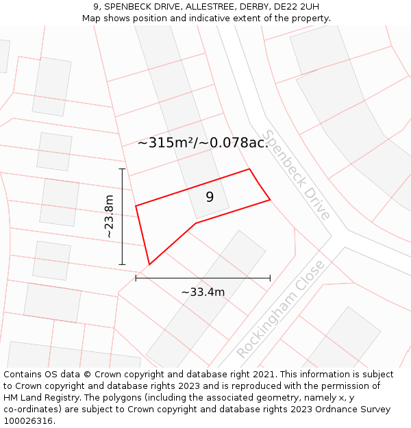 9, SPENBECK DRIVE, ALLESTREE, DERBY, DE22 2UH: Plot and title map
