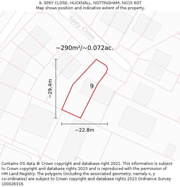 9, SPEY CLOSE, HUCKNALL, NOTTINGHAM, NG15 6GT: Plot and title map