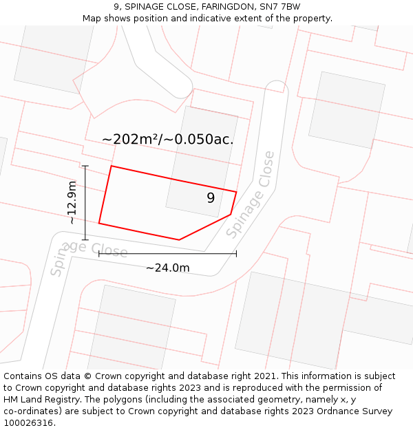 9, SPINAGE CLOSE, FARINGDON, SN7 7BW: Plot and title map