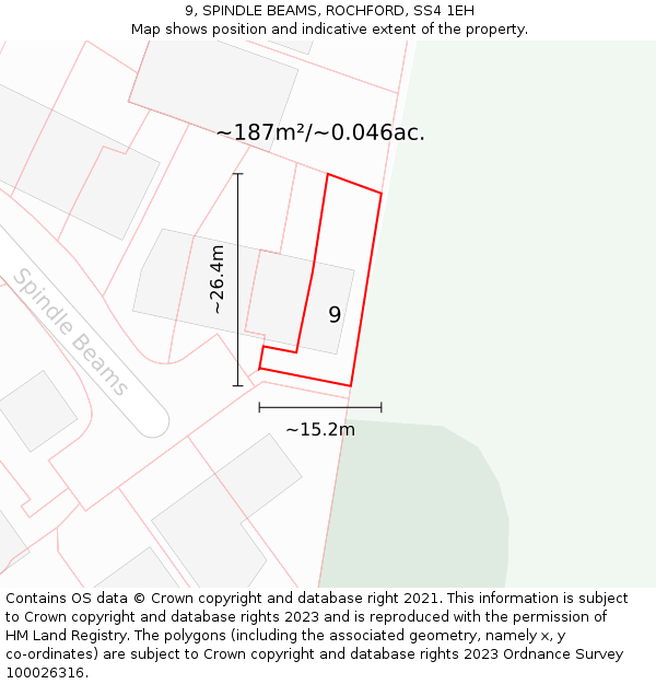 9, SPINDLE BEAMS, ROCHFORD, SS4 1EH: Plot and title map