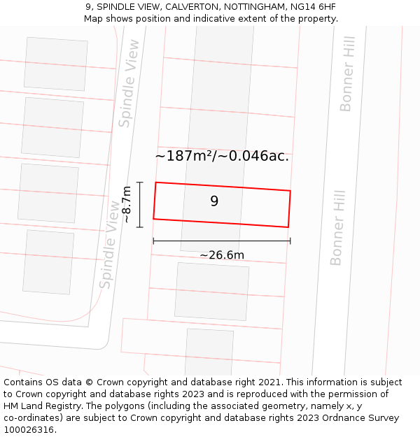 9, SPINDLE VIEW, CALVERTON, NOTTINGHAM, NG14 6HF: Plot and title map