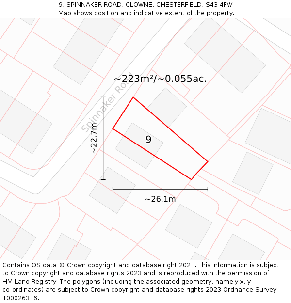 9, SPINNAKER ROAD, CLOWNE, CHESTERFIELD, S43 4FW: Plot and title map
