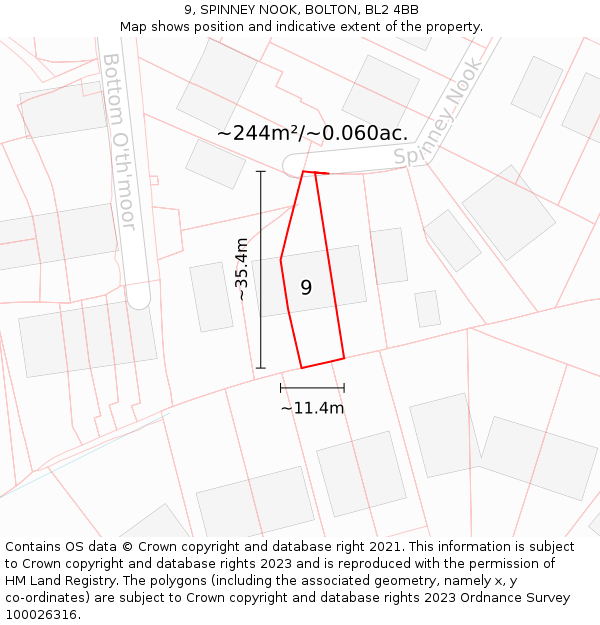9, SPINNEY NOOK, BOLTON, BL2 4BB: Plot and title map