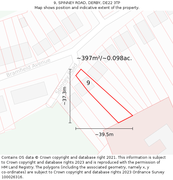 9, SPINNEY ROAD, DERBY, DE22 3TP: Plot and title map