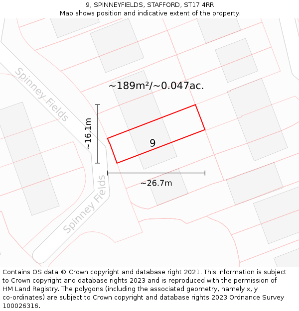 9, SPINNEYFIELDS, STAFFORD, ST17 4RR: Plot and title map