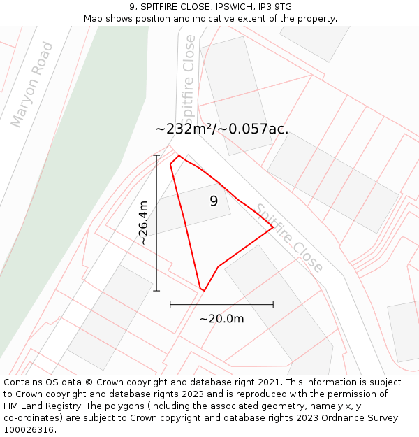 9, SPITFIRE CLOSE, IPSWICH, IP3 9TG: Plot and title map
