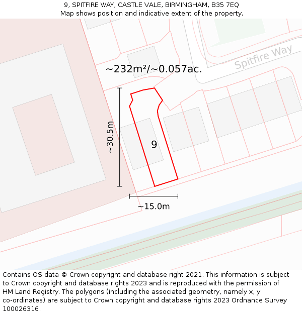 9, SPITFIRE WAY, CASTLE VALE, BIRMINGHAM, B35 7EQ: Plot and title map