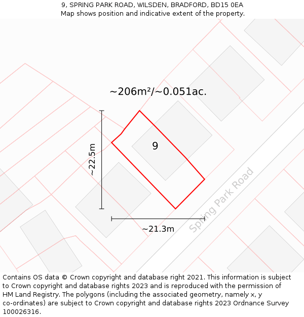 9, SPRING PARK ROAD, WILSDEN, BRADFORD, BD15 0EA: Plot and title map