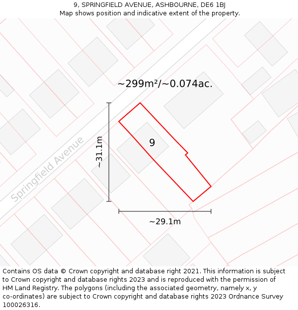 9, SPRINGFIELD AVENUE, ASHBOURNE, DE6 1BJ: Plot and title map