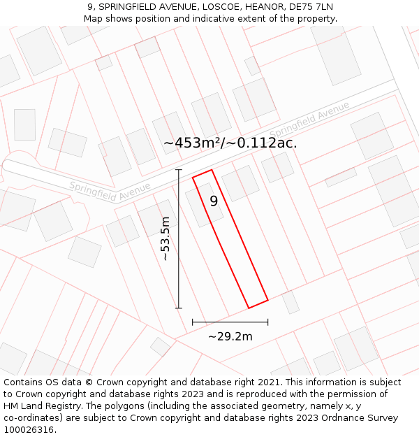 9, SPRINGFIELD AVENUE, LOSCOE, HEANOR, DE75 7LN: Plot and title map