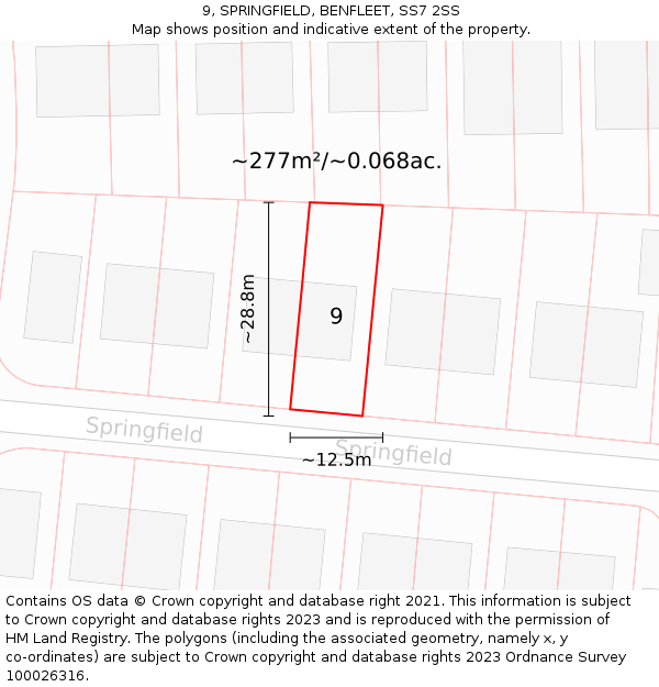 9, SPRINGFIELD, BENFLEET, SS7 2SS: Plot and title map