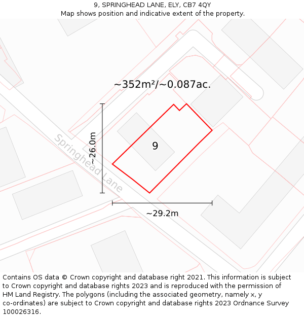 9, SPRINGHEAD LANE, ELY, CB7 4QY: Plot and title map