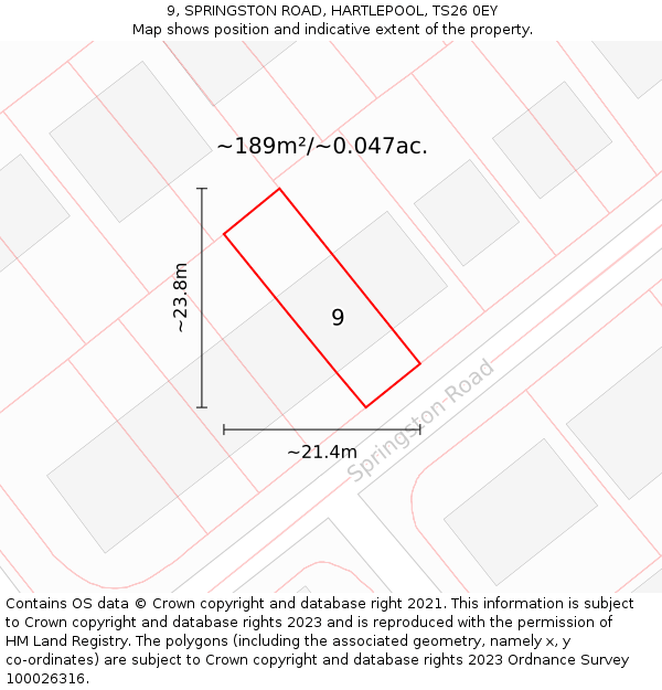 9, SPRINGSTON ROAD, HARTLEPOOL, TS26 0EY: Plot and title map